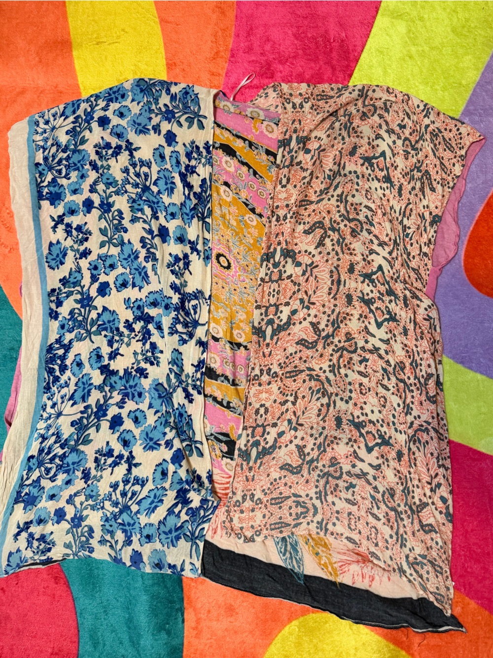 Vintage Multi-Panel Floral & Paisley Tunic in Blue, Pink & Yellow